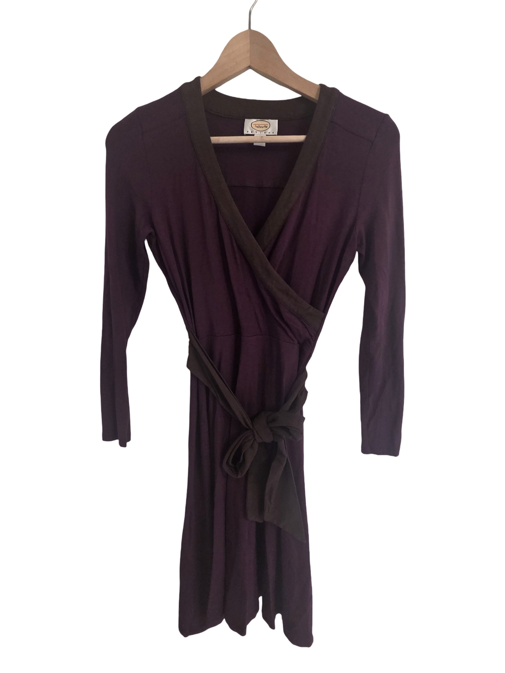 Talbots Plum Wrap Dress with Olive Trim